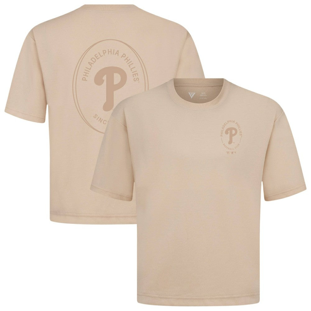 Philadelphia Phillies Levelwear Signet Oversized Luxe Signature Knit T-Shirt - Khaki - MLB on Sale