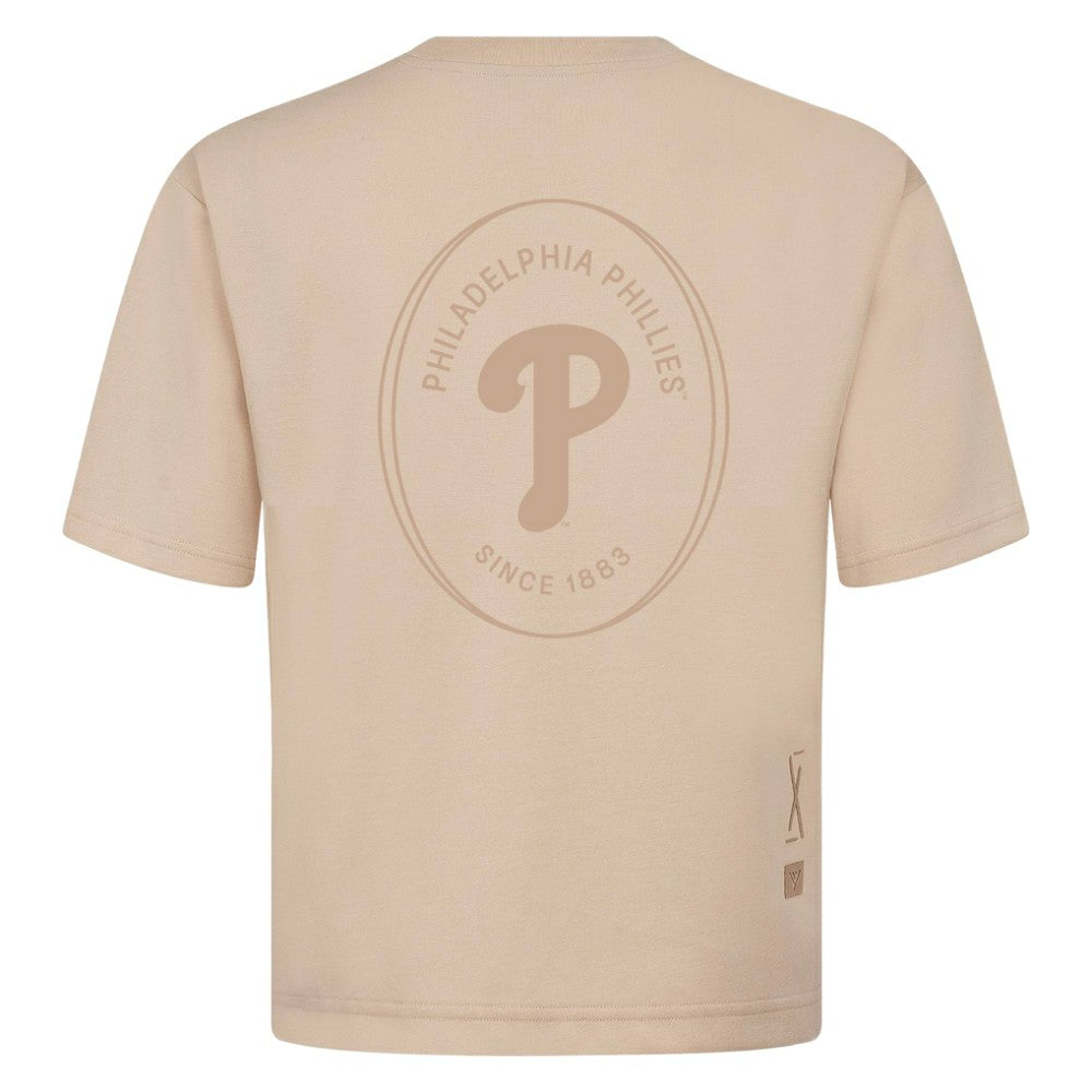 Philadelphia Phillies Levelwear Signet Oversized Luxe Signature Knit T-Shirt - Khaki - MLB on Sale