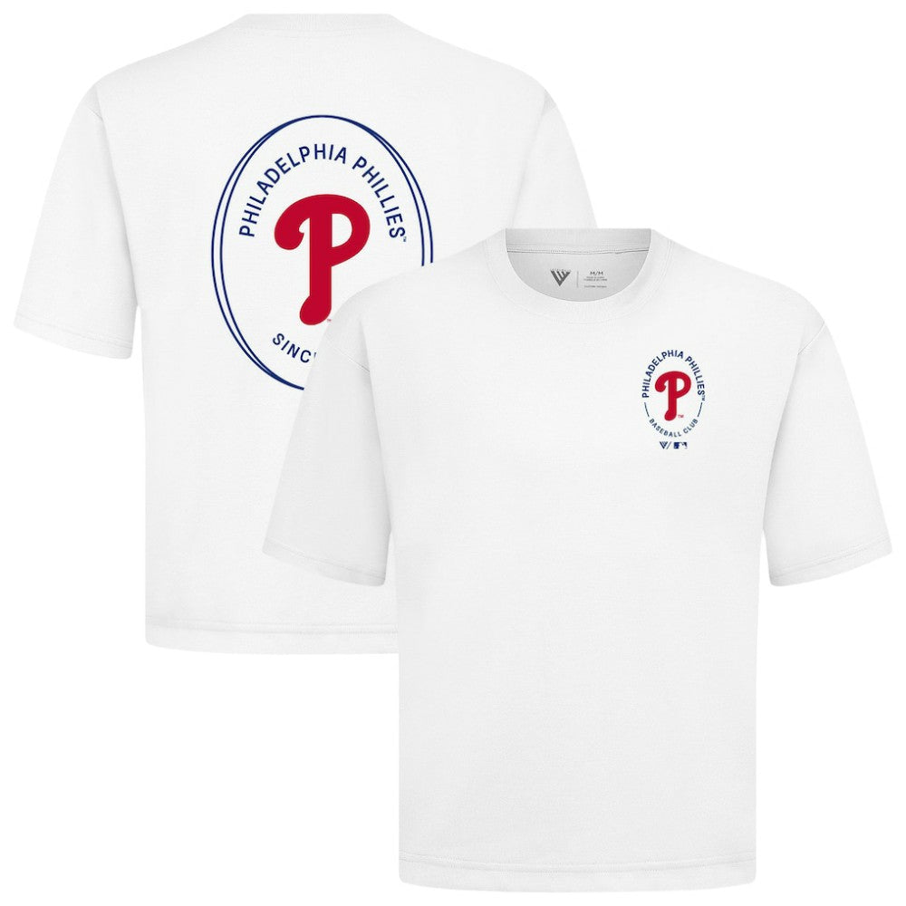 Philadelphia Phillies Levelwear Signet Oversized Luxe Signature Knit T-Shirt - White - MLB Sale