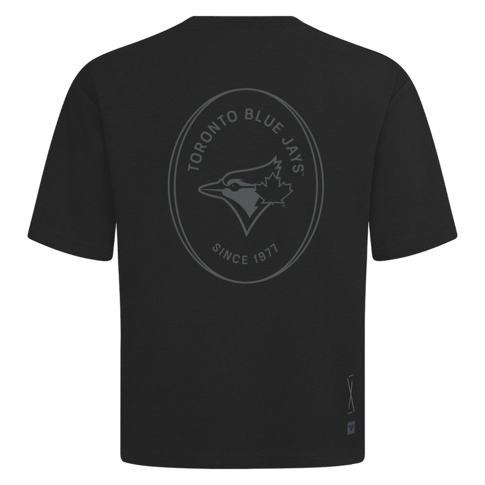 Toronto Blue Jays Levelwear Signet Oversized Luxe Signature Knit T-Shirt - Black - MLB on Sale