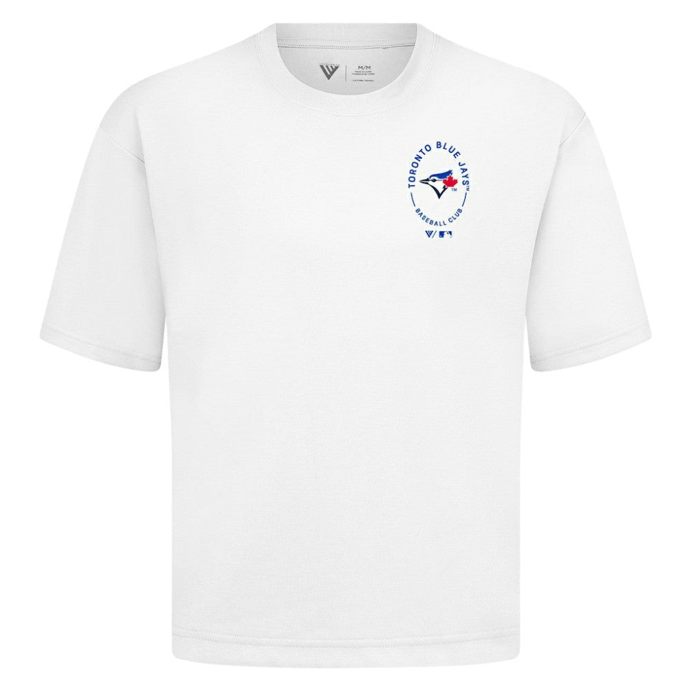 Toronto Blue Jays Levelwear Signet Oversized Luxe Signature Knit T-Shirt - White - MLB Lifestyle