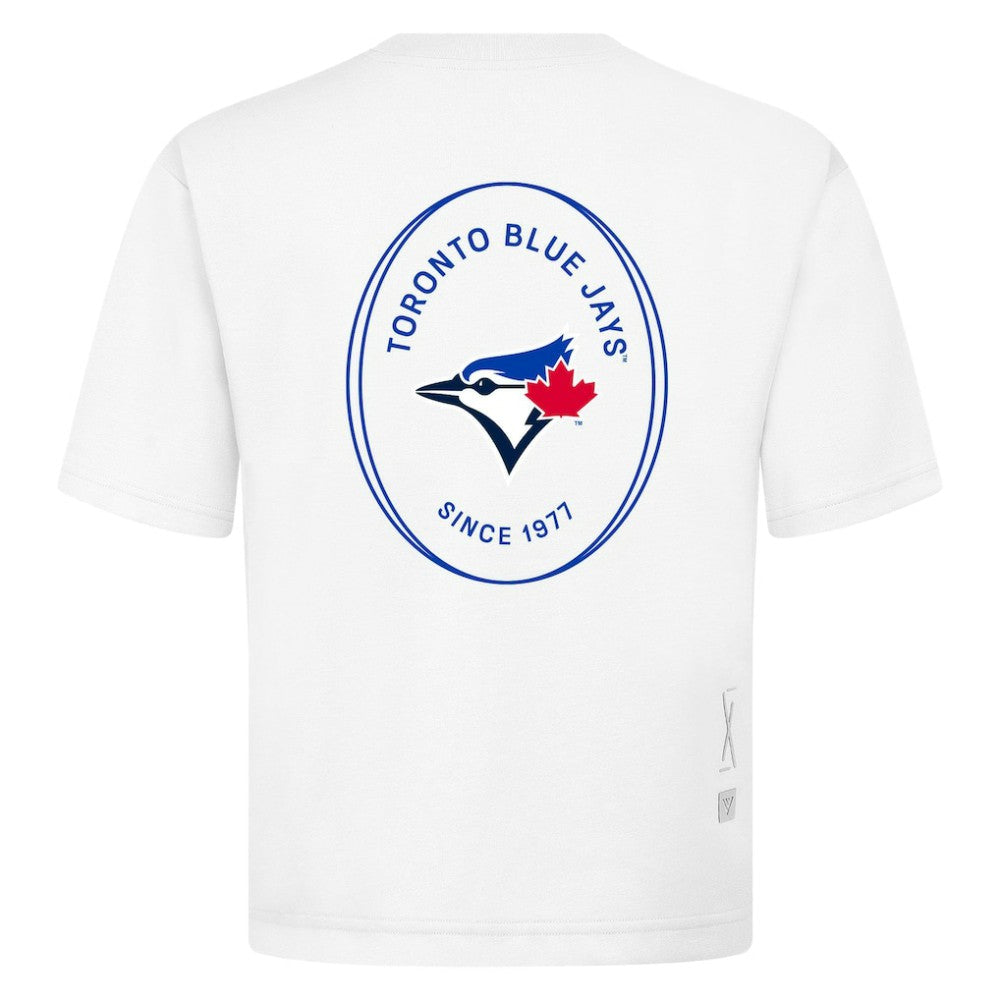 Toronto Blue Jays Levelwear Signet Oversized Luxe Signature Knit T-Shirt - White - MLB Lifestyle