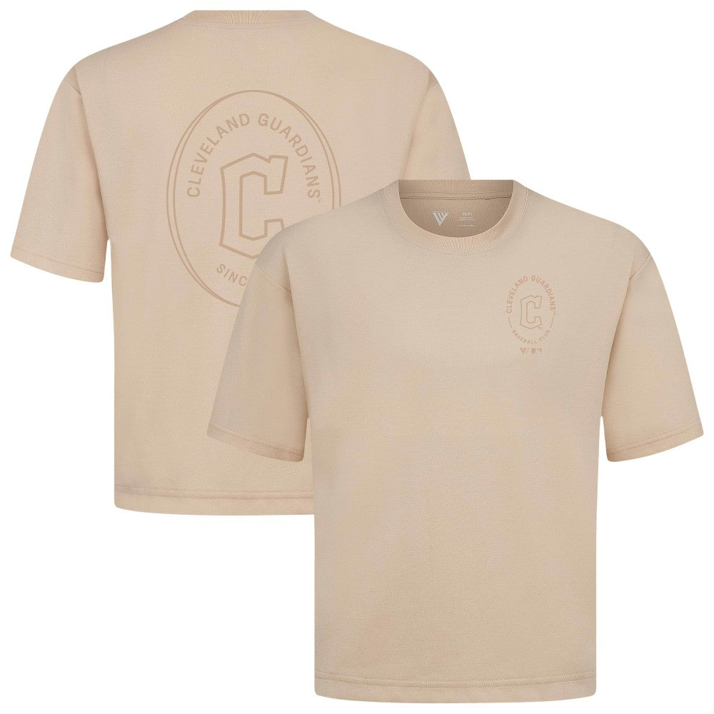 Cleveland Guardians Levelwear Signet Oversized Luxe Signature Knit T-Shirt - Khaki - MLB on Sale