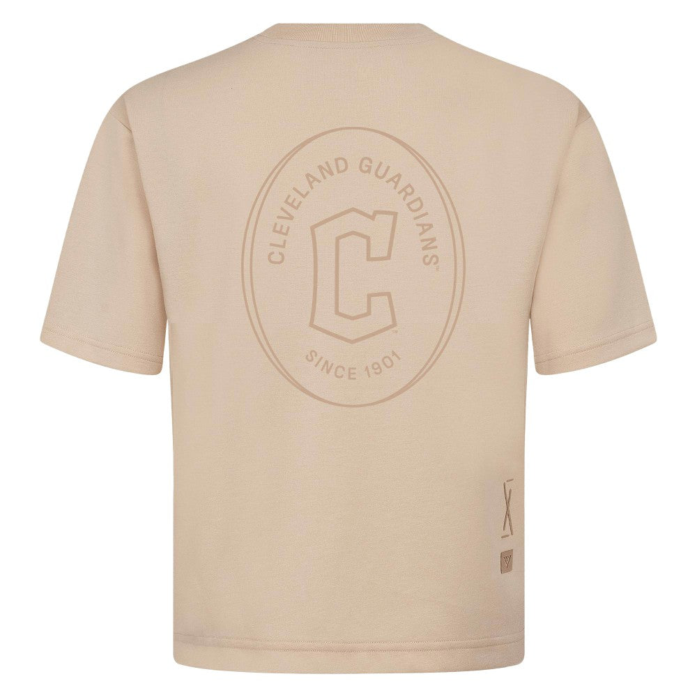 Cleveland Guardians Levelwear Signet Oversized Luxe Signature Knit T-Shirt - Khaki - MLB on Sale