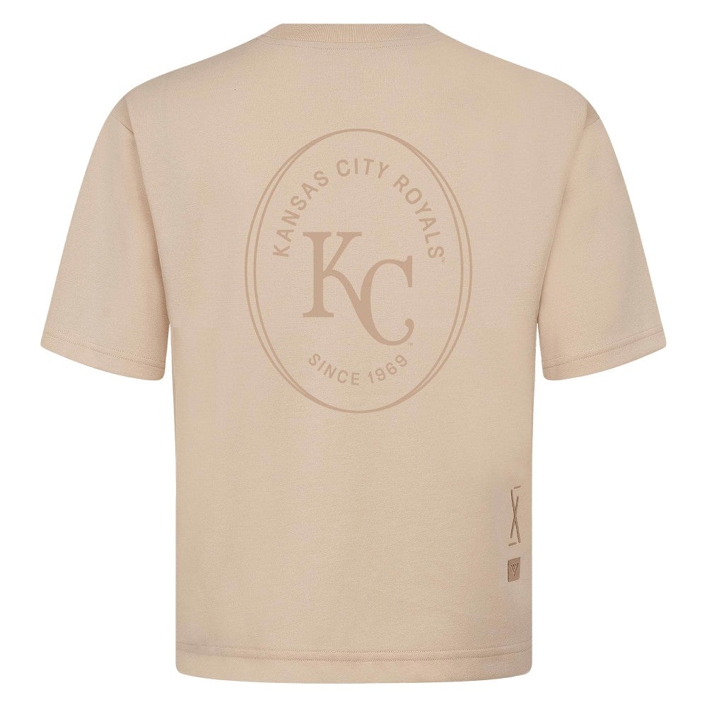 Kansas City Royals Levelwear Signet Oversized Luxe Signature Knit T-Shirt - Khaki - MLB on Sale