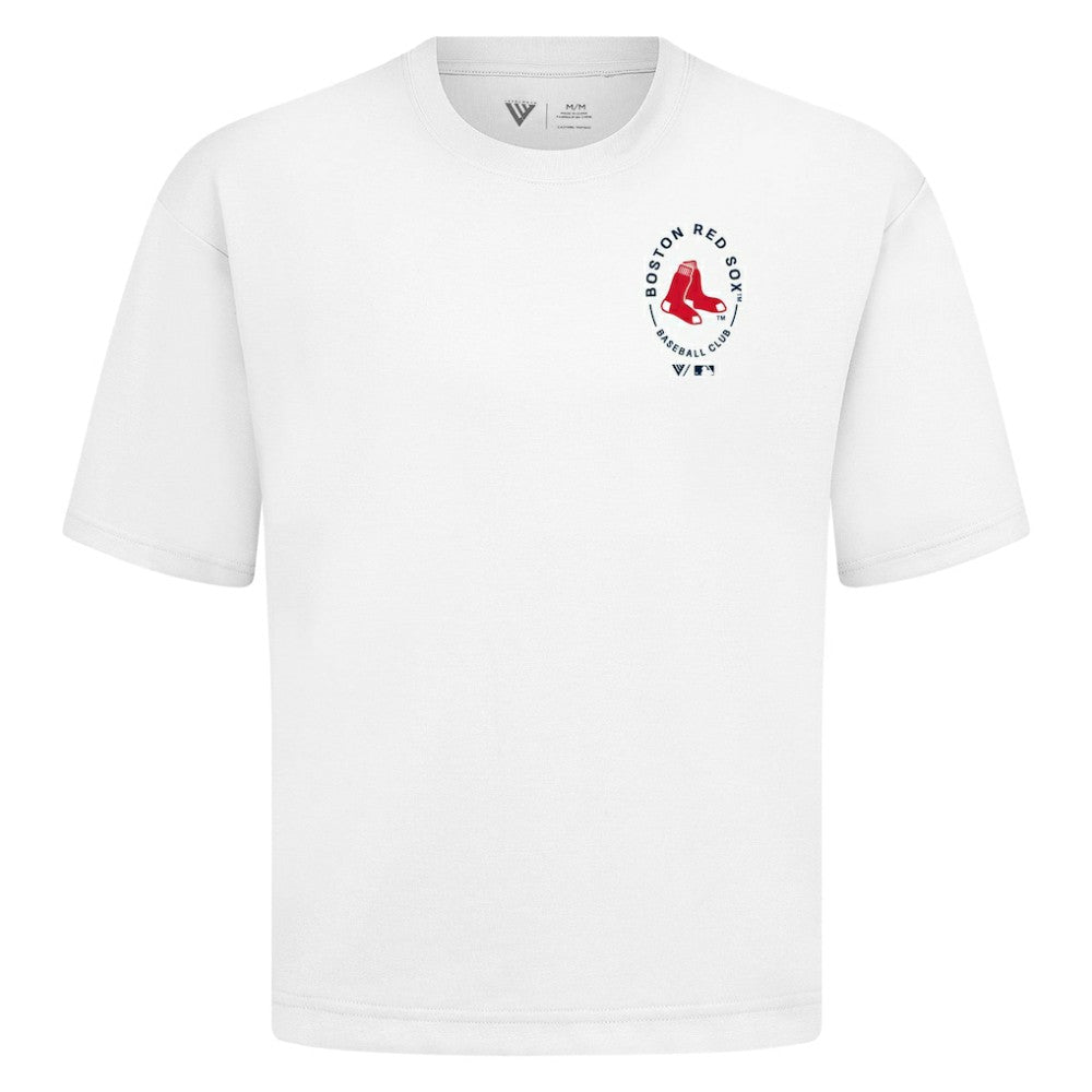 Boston Red Sox Levelwear Signet Oversized Luxe Signature Knit T-Shirt - White - MLB Lifestyle