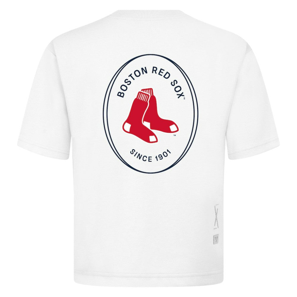 Boston Red Sox Levelwear Signet Oversized Luxe Signature Knit T-Shirt - White - MLB Lifestyle