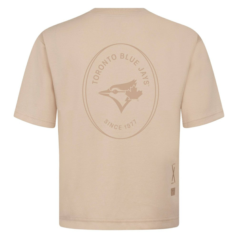 Toronto Blue Jays Levelwear Signet Oversized Luxe Signature Knit T-Shirt - Khaki - MLB Lifestyle