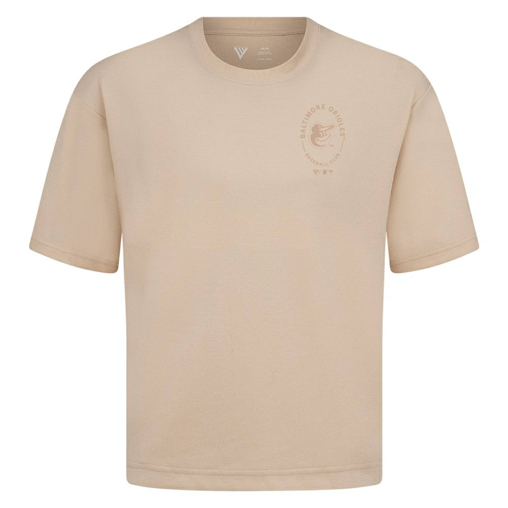 Baltimore Orioles Levelwear Signet Oversized Luxe Signature Knit T-Shirt - Khaki - MLB Discount