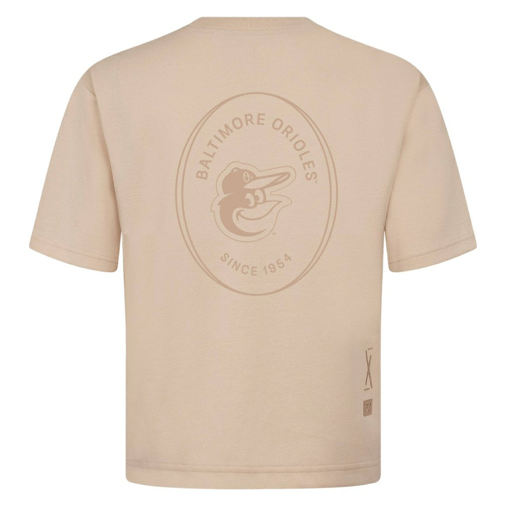 Baltimore Orioles Levelwear Signet Oversized Luxe Signature Knit T-Shirt - Khaki - MLB Discount