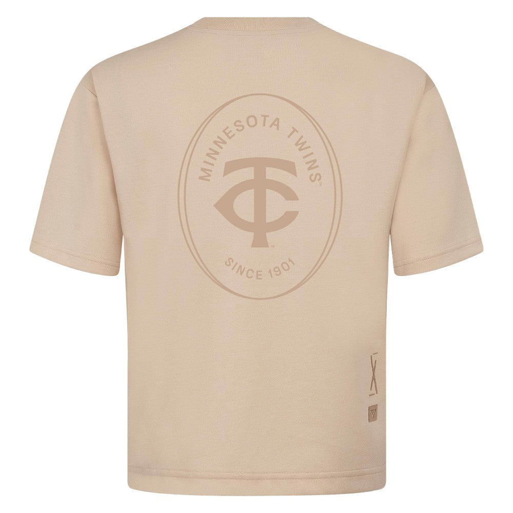 Minnesota Twins Levelwear Register Oversized Luxe Signature Knit T-Shirt - Khaki - MLB Online