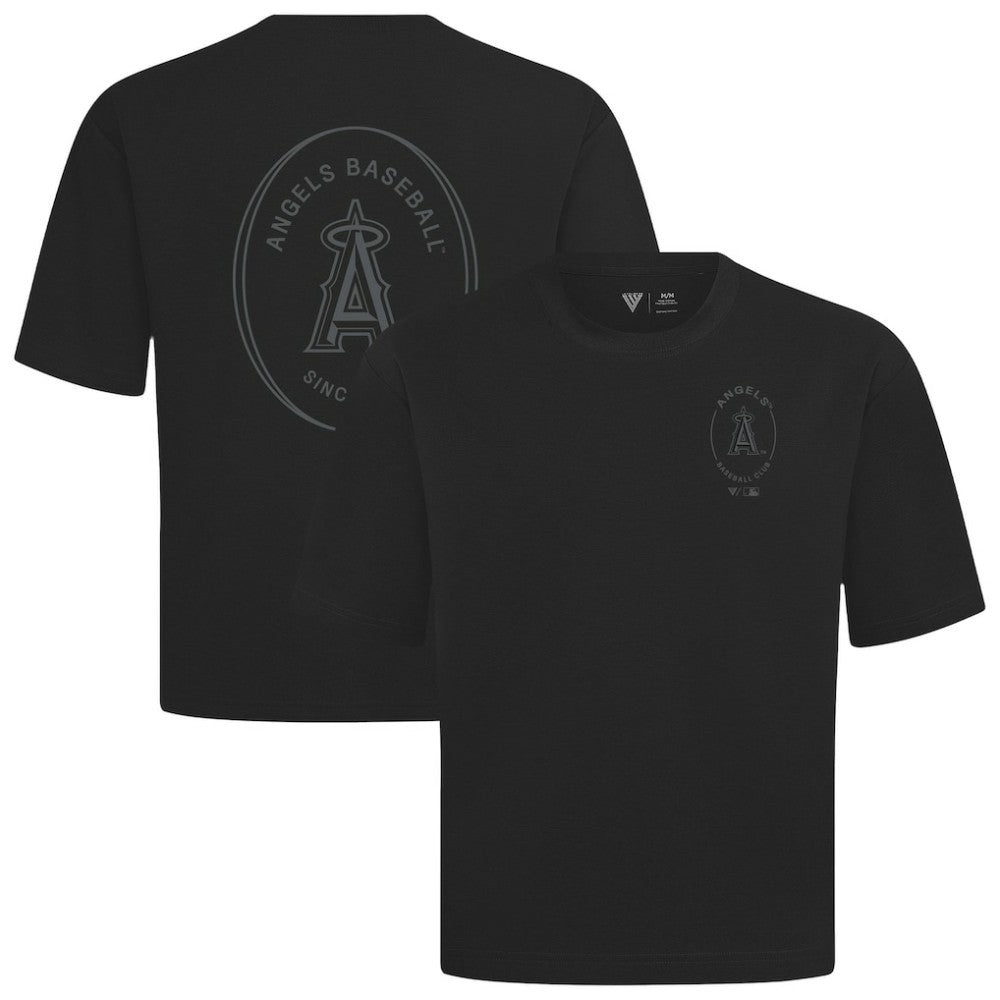 Los Angeles Angels Levelwear Register Oversized Luxe Signature Knit T-Shirt - Black - MLB on Sale
