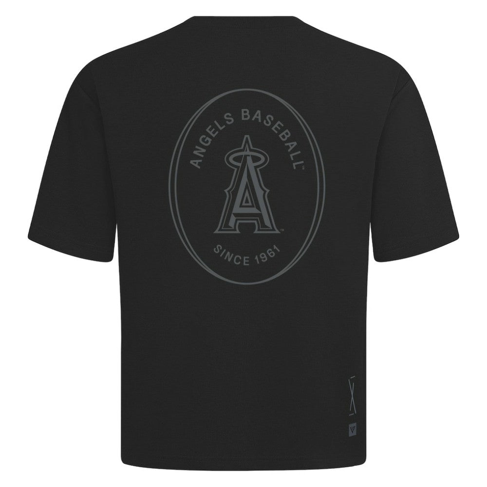 Los Angeles Angels Levelwear Register Oversized Luxe Signature Knit T-Shirt - Black - MLB on Sale