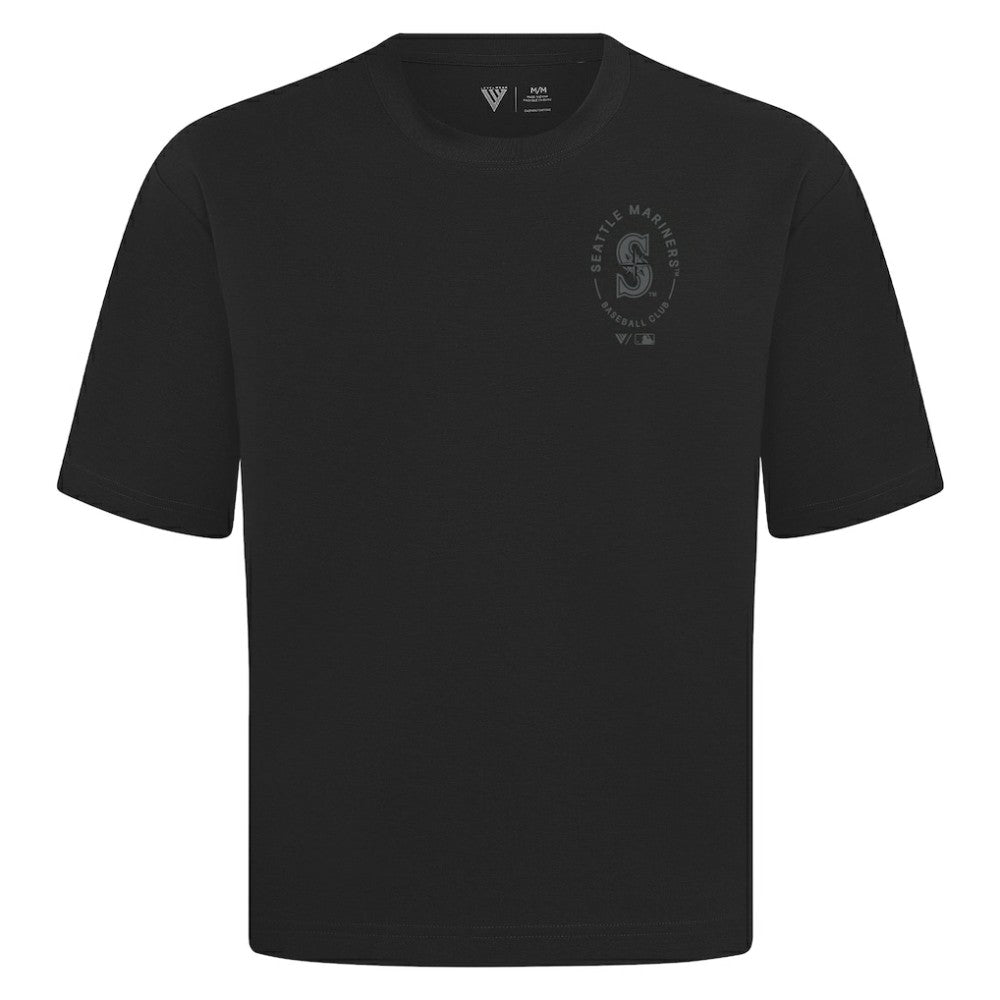Seattle Mariners Levelwear Register Oversized Luxe Signature Knit T-Shirt - Black - MLB Discount