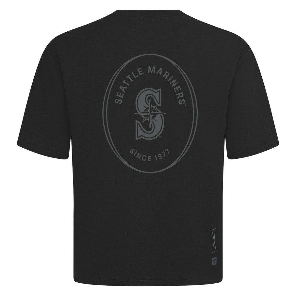 Seattle Mariners Levelwear Register Oversized Luxe Signature Knit T-Shirt - Black - MLB Discount