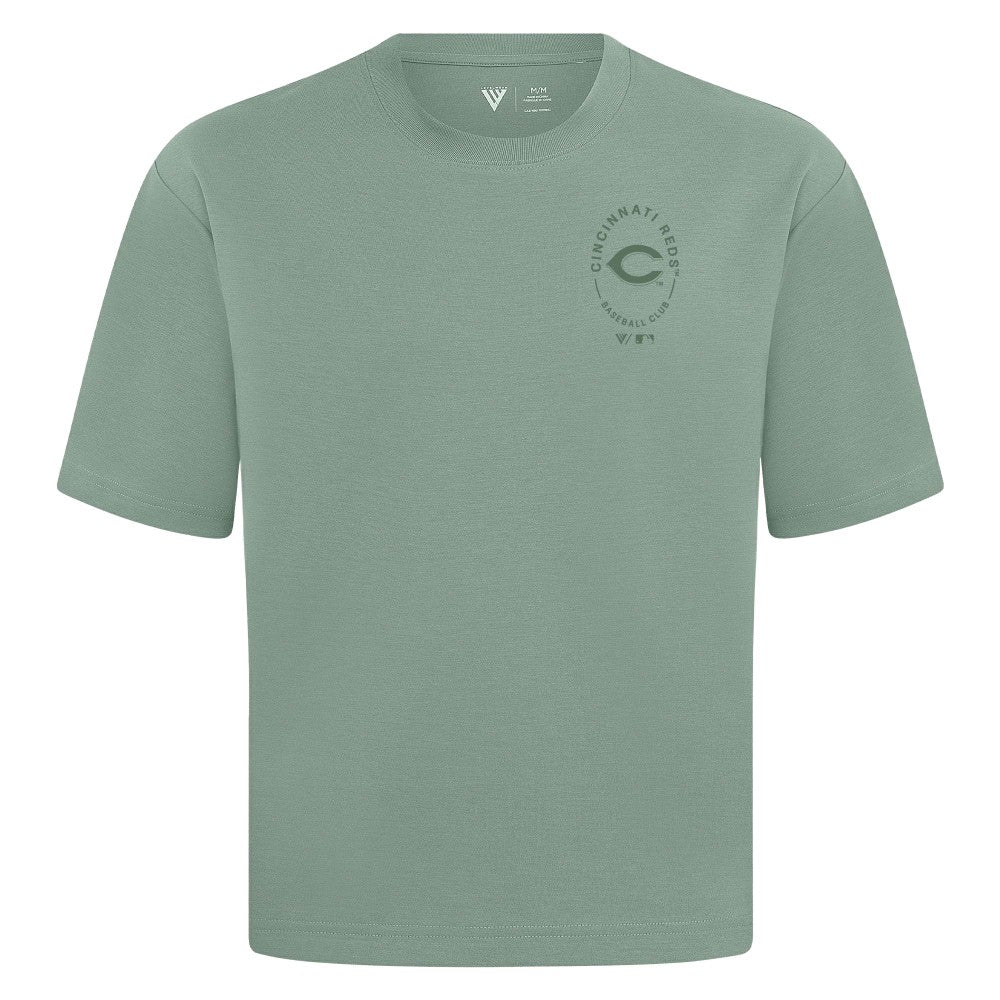 Cincinnati Reds Levelwear Register Oversized Luxe Signature Knit T-Shirt - Green - MLB Lifestyle