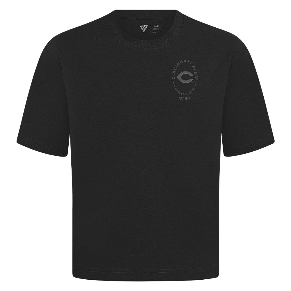 Cincinnati Reds Levelwear Register Oversized Luxe Signature Knit T-Shirt - Black - MLB Lifestyle