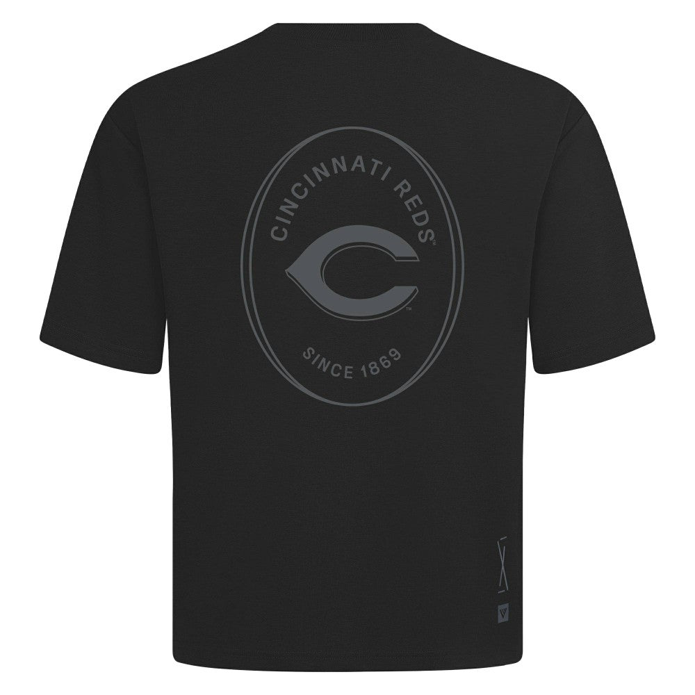 Cincinnati Reds Levelwear Register Oversized Luxe Signature Knit T-Shirt - Black - MLB Lifestyle