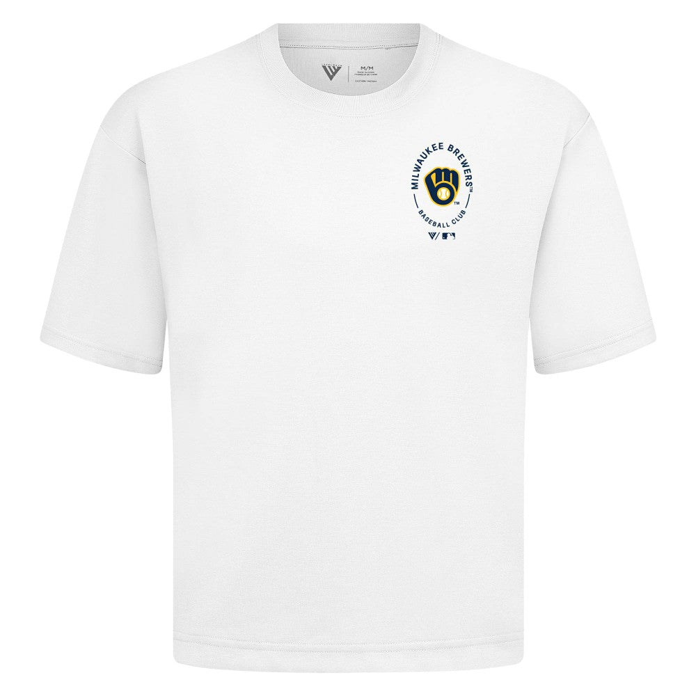 Milwaukee Brewers Levelwear Register Oversized Luxe Signature Knit T-Shirt - White - MLB Discount
