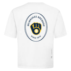 Milwaukee Brewers Levelwear Register Oversized Luxe Signature Knit T-Shirt - White - MLB Discount
