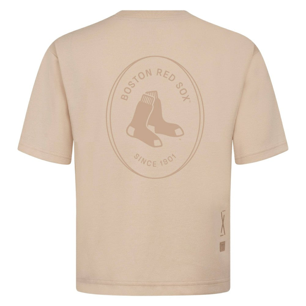Boston Red Sox Levelwear Register Oversized Luxe Signature Knit T-Shirt - Khaki - MLB on Sale