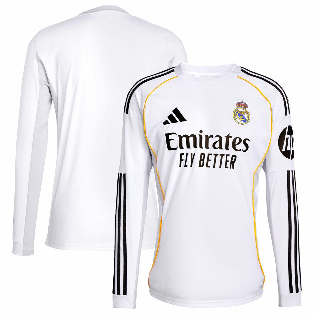 Real Madrid 2025/26 Home Replica Long Sleeve Jersey White - Adidas
