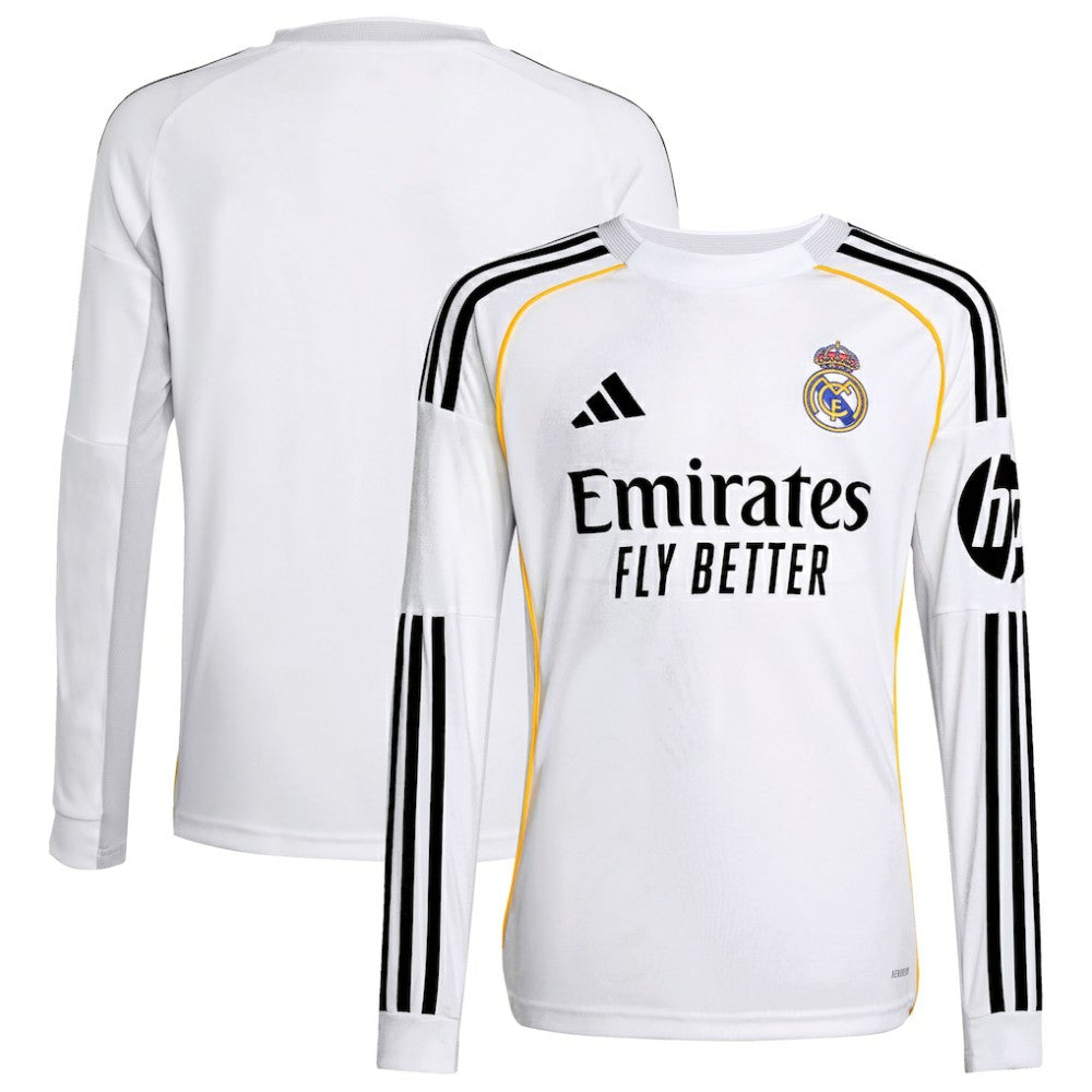 Real Madrid Youth 2025/26 Home Replica Long Sleeve Jersey White - Adidas