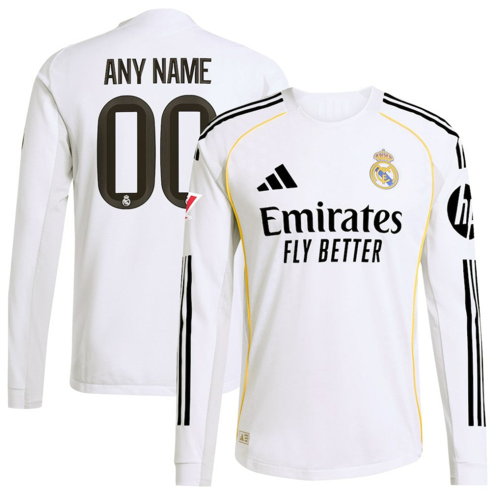 Real Madrid 2025/26 Home Long Sleeve Custom Jersey White - Adidas Discount