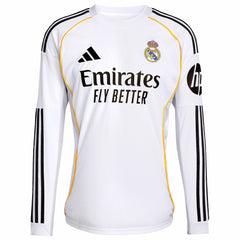 Real Madrid 2025/26 Home Replica Long Sleeve Custom Jersey White - Adidas