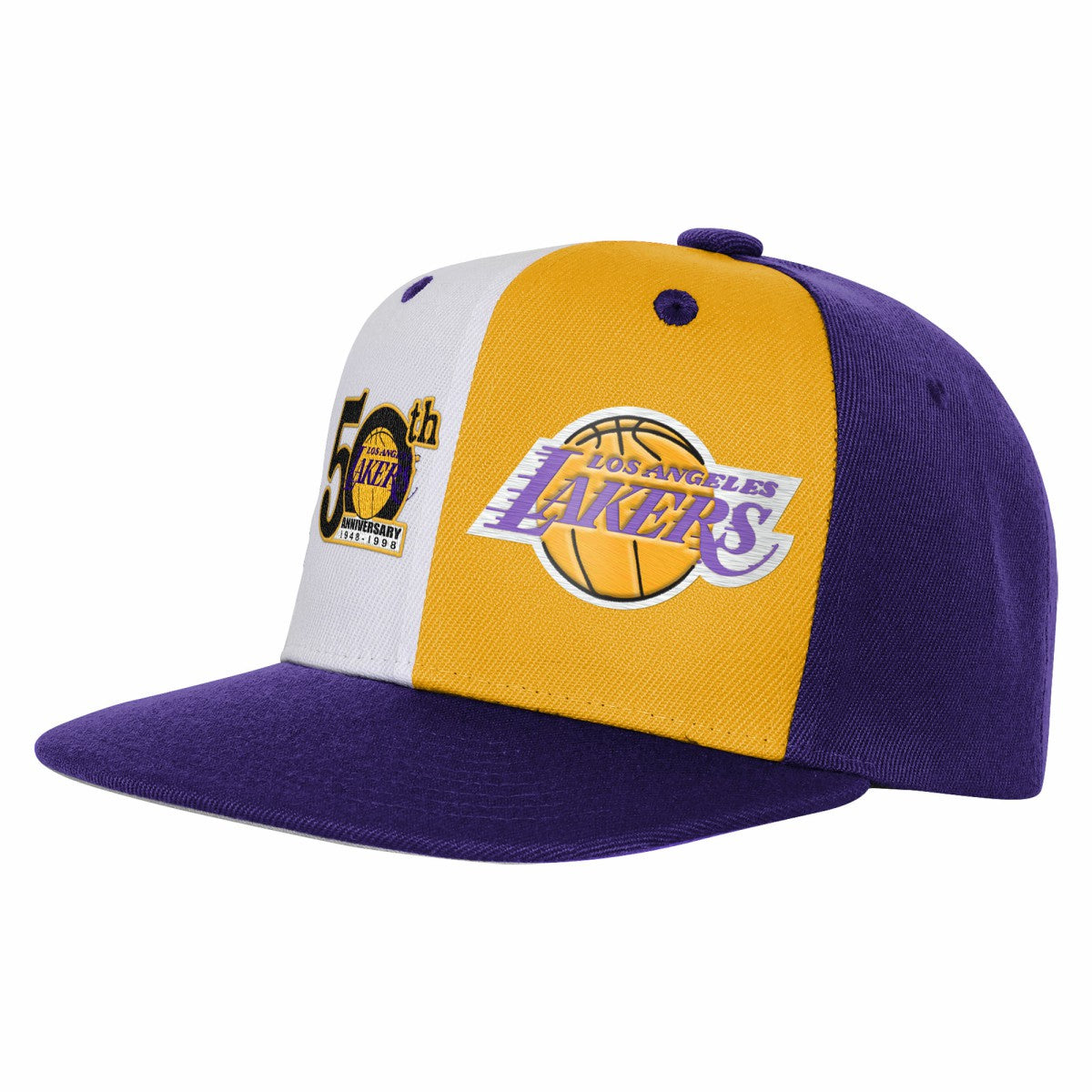 Los Angeles Lakers Youth 50th Anniversary Duo Front Snapback Hat Purple | Mitchell & Ness Lifestyle