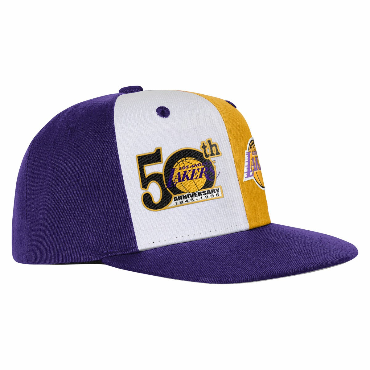 Los Angeles Lakers Youth 50th Anniversary Duo Front Snapback Hat Purple | Mitchell & Ness Lifestyle