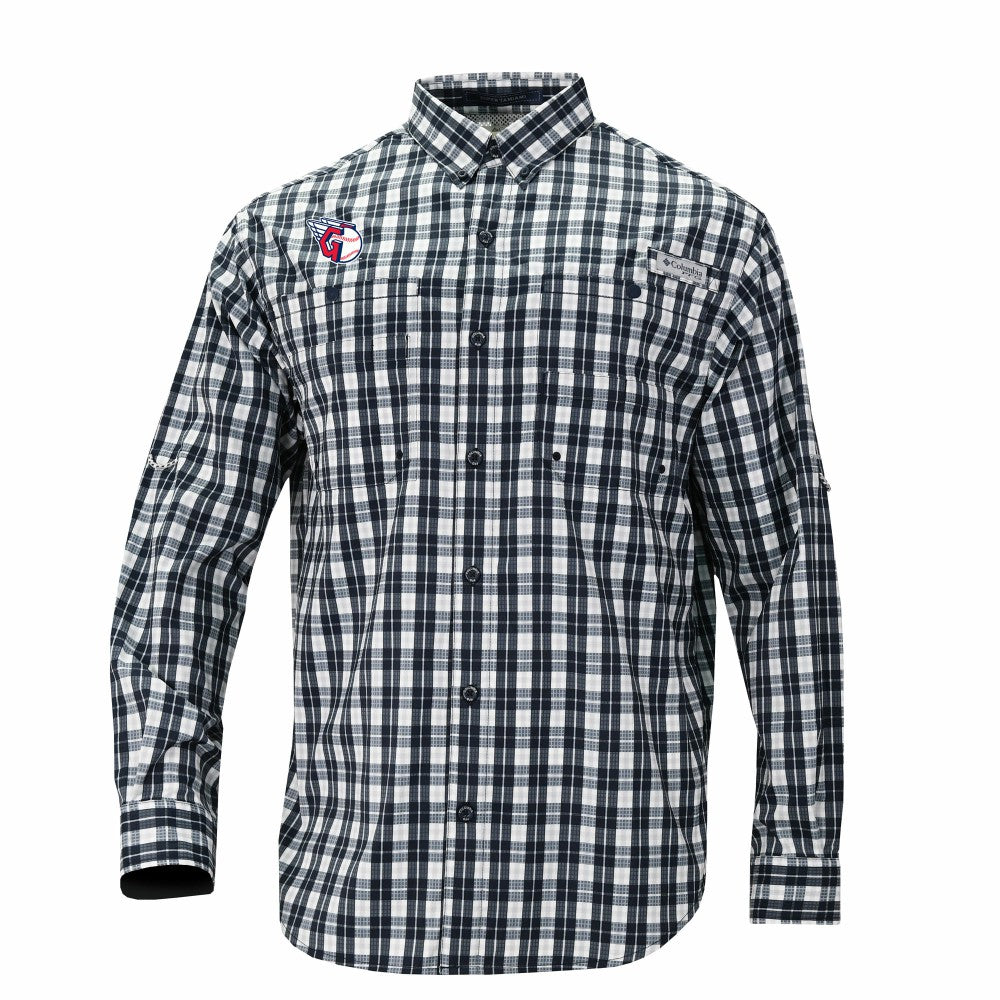 Cleveland Guardians Columbia Super Tamiami Omni-Shade Long Sleeve Button-Down Shirt - Navy - Columbia Online
