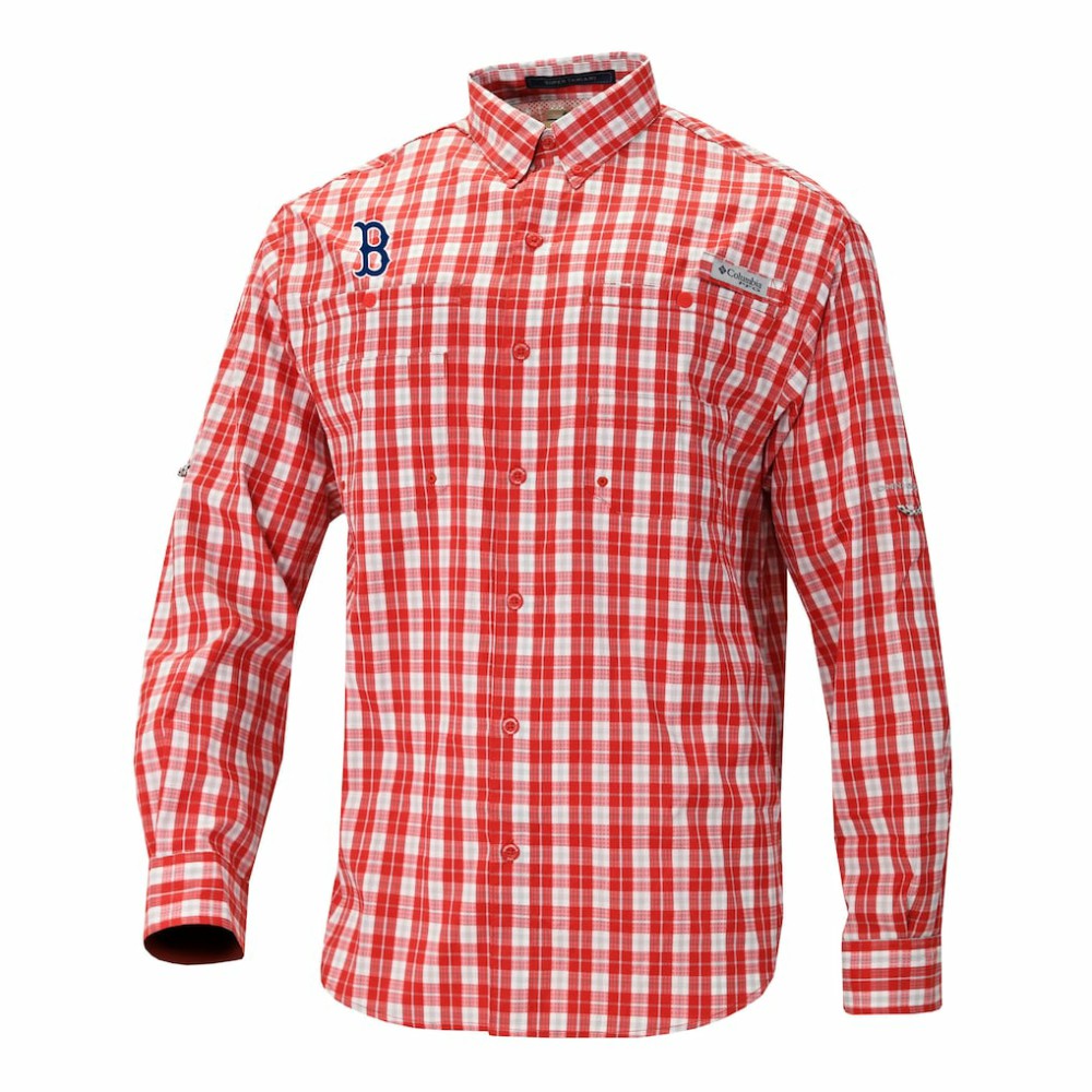 Boston Red Sox Columbia Super Tamiami Omni-Shade Long Sleeve Button-Down Shirt - Red - Columbia Sale
