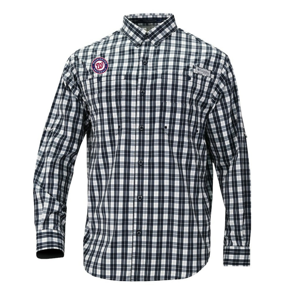 Washington Nationals Columbia Super Tamiami Omni-Shade Long Sleeve Button-Down Shirt - Navy - Columbia Sale