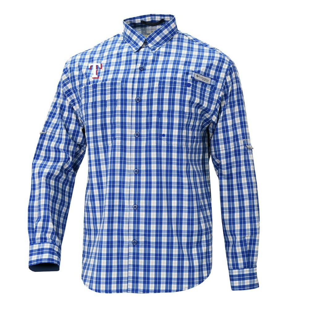 Texas Rangers Columbia Super Tamiami Omni-Shade Long Sleeve Button-Down Shirt - Royal - Columbia Lifestyle