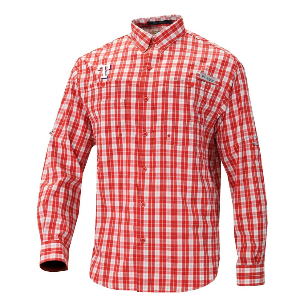 Texas Rangers Columbia Super Tamiami Omni-Shade Long Sleeve Button-Down Shirt - Red - Columbia Online