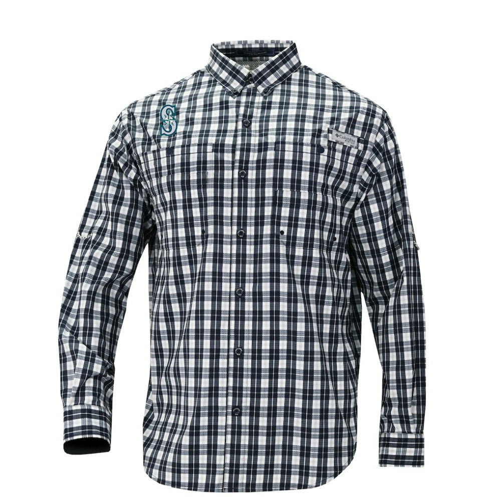 Seattle Mariners Columbia Super Tamiami Omni-Shade Long Sleeve Button-Down Shirt - Navy - Columbia Online
