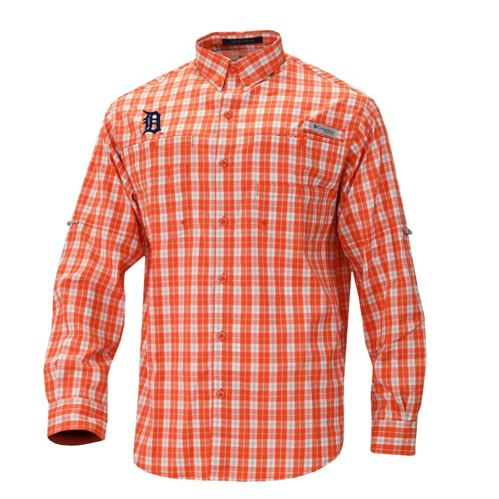 Detroit Tigers Columbia Super Tamiami Omni-Shade Long Sleeve Button-Down Shirt - Orange - Columbia Discount
