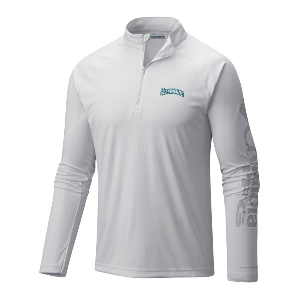 Seattle Mariners Columbia Terminal Tackle Omni-Wick Raglan Quarter-Zip Pullover - White - Columbia on Sale