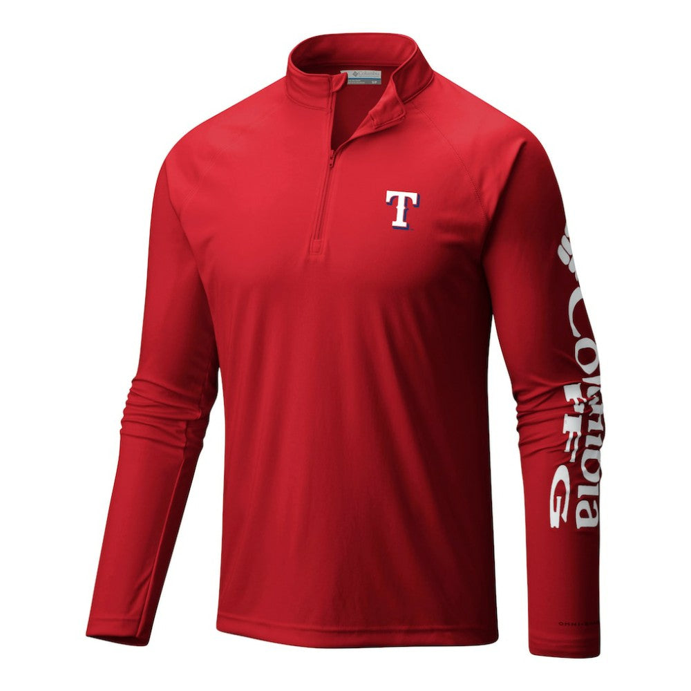 Texas Rangers Columbia Terminal Tackle Omni-Wick Raglan Quarter-Zip Pullover - Red - Columbia Discount