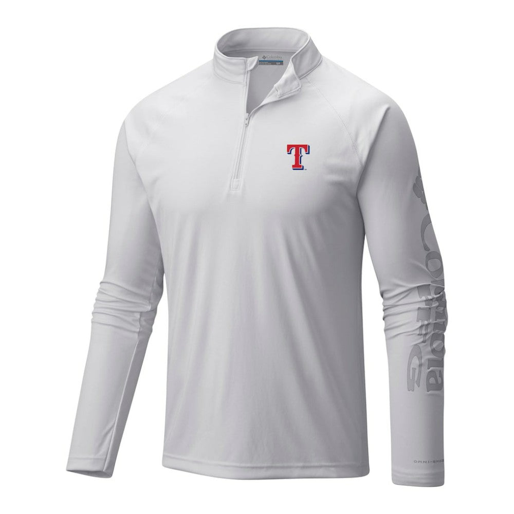 Texas Rangers Columbia Terminal Tackle Omni-Wick Raglan Quarter-Zip Pullover - White - Columbia Online