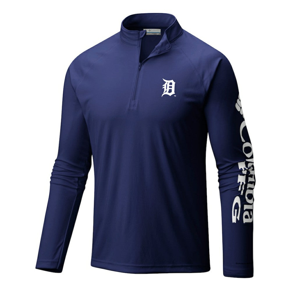 Detroit Tigers Columbia Terminal Tackle Omni-Wick Raglan Quarter-Zip Pullover - Navy - Columbia Sale
