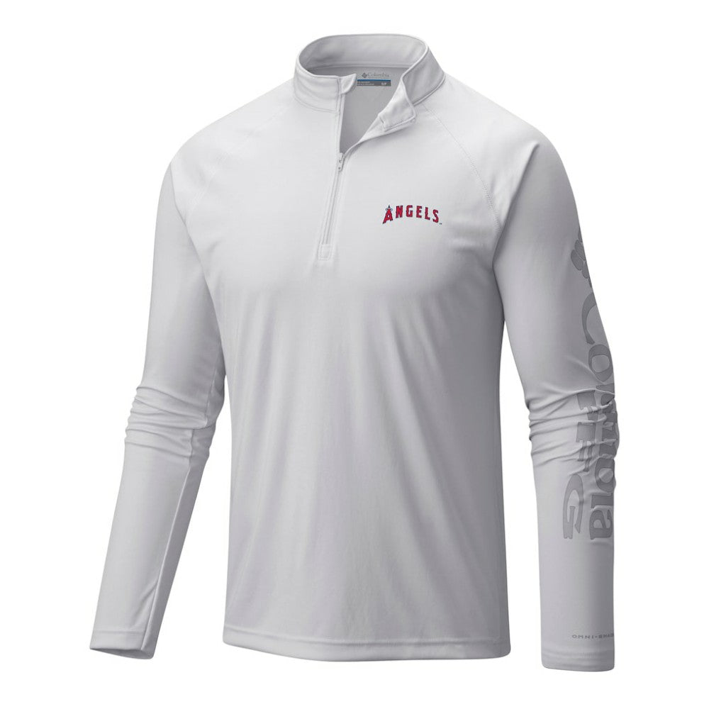 Los Angeles Angels Columbia Terminal Tackle Omni-Wick Raglan Quarter-Zip Pullover - White - Columbia Sale