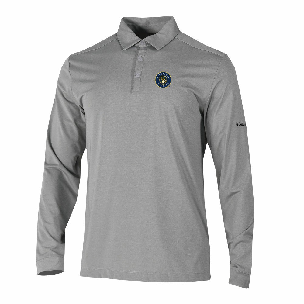 Milwaukee Brewers Columbia Omni-Wick Pin High Long Sleeve Polo - Gray - Columbia Sale
