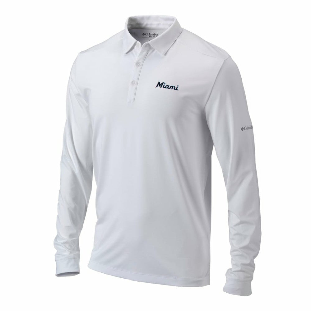 Miami Marlins Columbia Omni-Wick Pin High Long Sleeve Polo - White - Columbia Online
