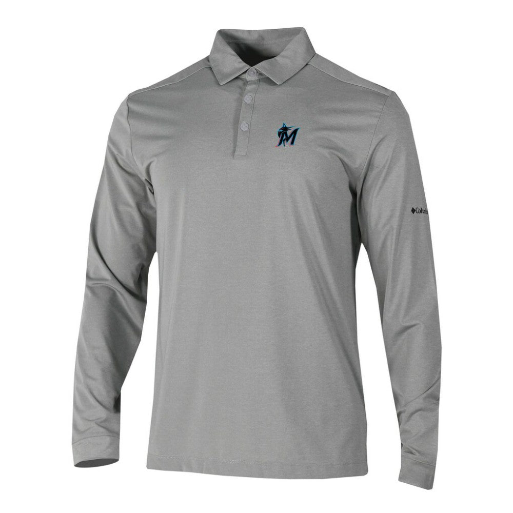 Miami Marlins Columbia Omni-Wick Pin High Long Sleeve Polo - Gray - Columbia Lifestyle