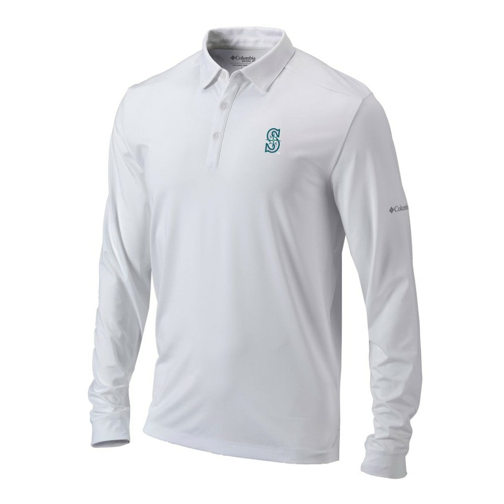 Seattle Mariners Columbia Omni-Wick Pin High Long Sleeve Polo - White - Columbia Online