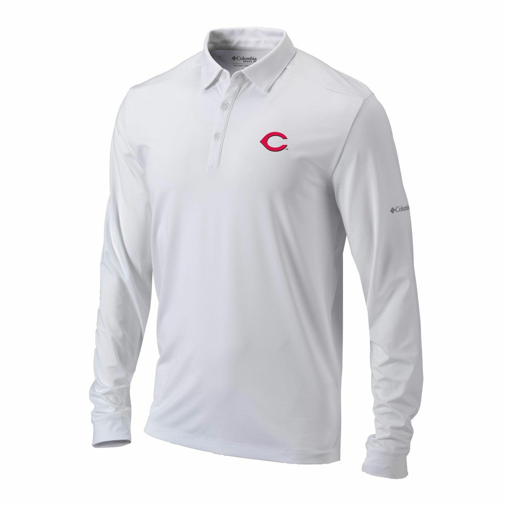 Cincinnati Reds Columbia Omni-Wick Pin High Long Sleeve Polo - White - Columbia Discount
