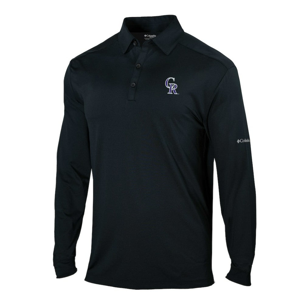 Colorado Rockies Columbia Omni-Wick Pin High Long Sleeve Polo - Black - Columbia Discount