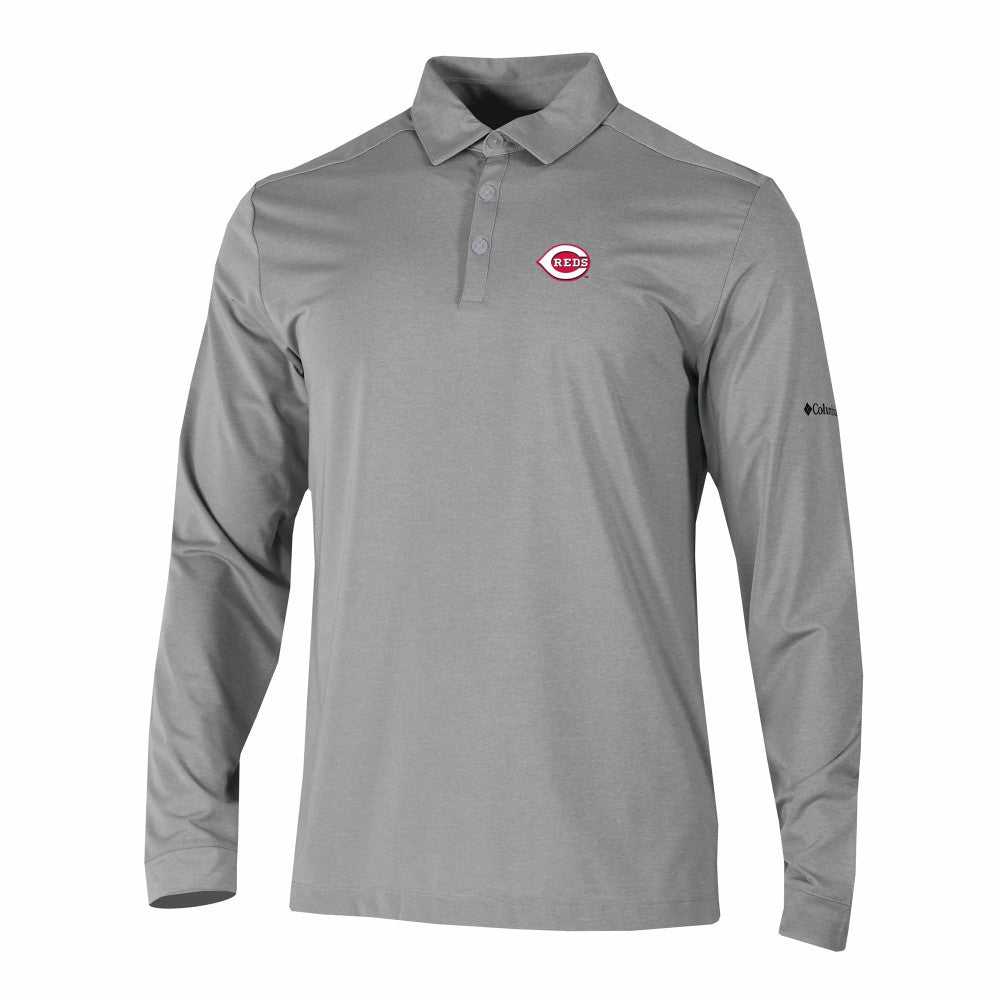 Cincinnati Reds Columbia Omni-Wick Pin High Long Sleeve Polo - Gray - Columbia Discount